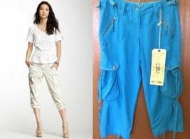 $192 ~DA-Nang ~ Surplus 100% Silk Cargo Capris Shorts/Pants Dark Turquoise- XS-S - £67.26 GBP