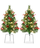 Set of 2 24.5In Outdoor Pathway Christmas Trees Decor W/ LED Lights, Ber... - $1,429.43 MXN