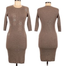 Gobi Ribbed Cashmere Fitted Sweater Dress Oatmeal Brown Knee Length Neut... - $57.95