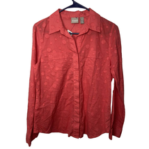 Chicos 0 Button Down Shirt Womens S Texture Dot Long Sleeve Collar Cotton - £10.78 GBP