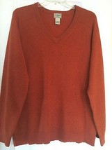 L L Bean LARGE TALL Lambswool Wool V-Neck Sweater Terracotta Cayenne Rust LT - $19.00
