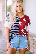 Blue Stripes Stars Print Knit Short Sleeves Top - £16.62 GBP