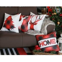 Christmas Winter Throw Pillow Covers 4PC Set Square 18X18 White Red Black Plaid - £82.86 GBP