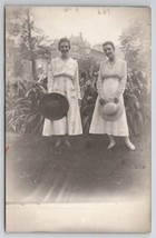 RPPC Lovely Young Ladies White Desses Large Hats Mansion on Hill Postcard D26 - £7.47 GBP