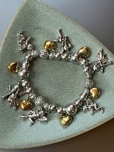 Various Size SIlvertone Beads w Goldtone Hearts &amp; Best Marked Angel Cherub Charm - £10.25 GBP