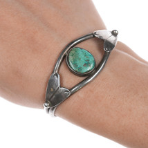 5 5/8&quot; Vintage Navajo silver and turquoise cuff bracelet - £98.61 GBP