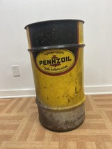 Vintage OIL BARREL Pennzoil advertising metal trash garbage can drum was... - $95.00