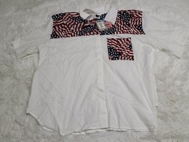 NWT TAPESTRY &quot;American Flag&quot; Women&#39;s Short Sleeve Button Pocket Blouse 24W XL? - £8.85 GBP