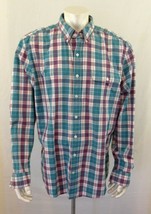 Gap Men&#39;s Slim Fit Long Sleeve Blue Red Plaid Button Down Cotton Shirt Size XXL - £8.55 GBP