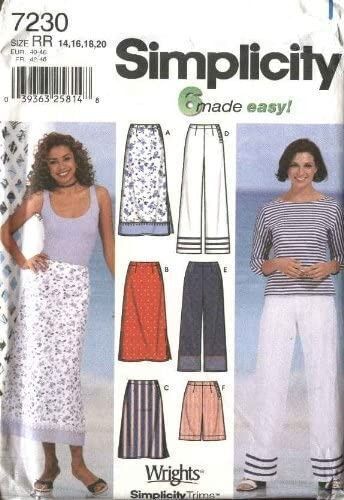 Simplicity Sewing Pattern 7230 Skirts Cropped Pants Shorts Misses Size 14-20 - $8.96