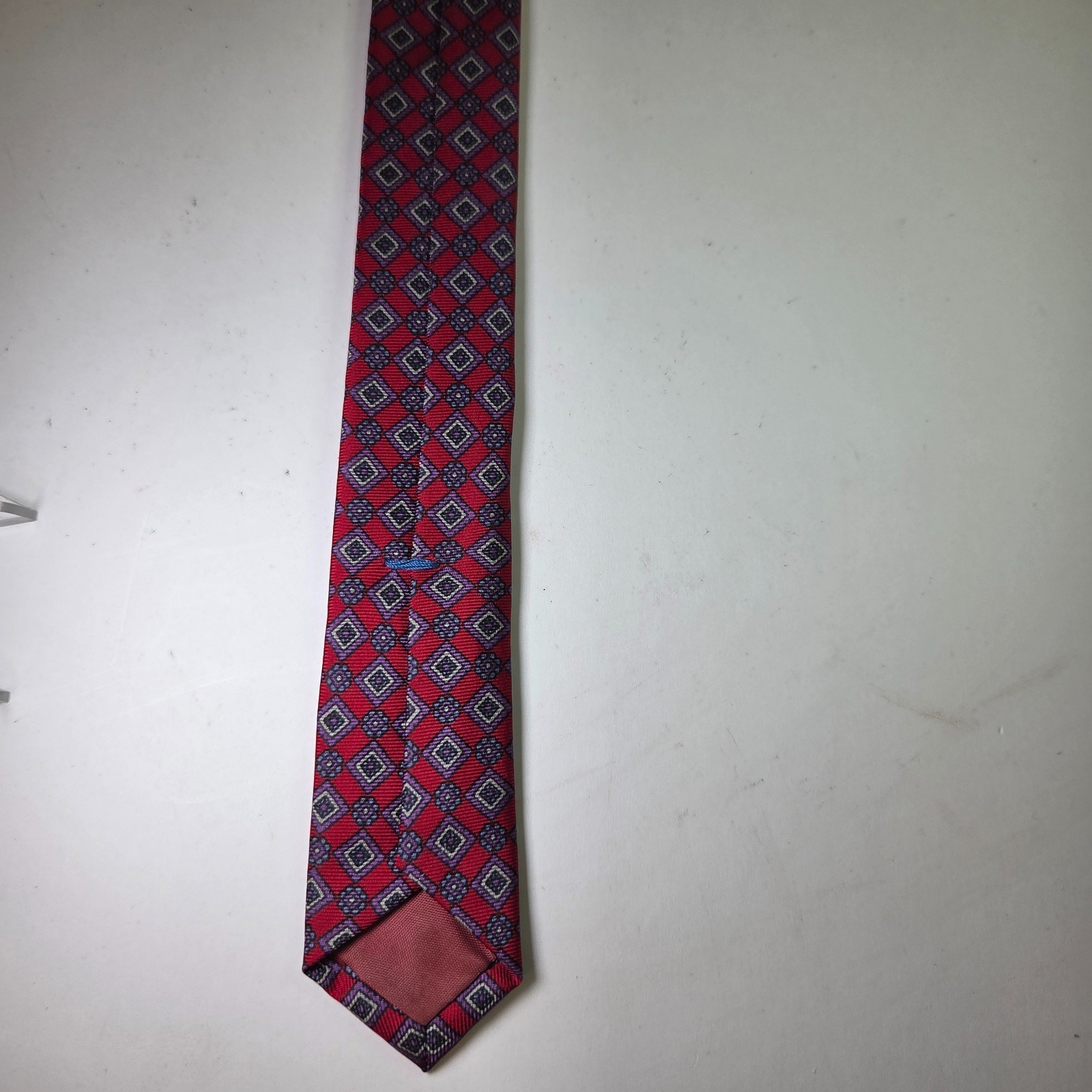 Vintage John Henry Tie Red Geometric Diamond Pattern 100% Silk Made in USA 3.75" Item image 9