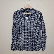 NWT J. Crew | Classic Black White Blue Plaid Button Down Shirt, size 14 - £22.99 GBP
