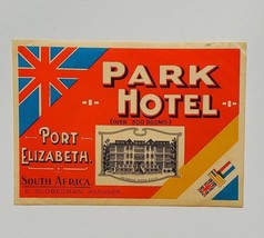 1930&#39;s Hotel Luggage Decal Label  PARK HOTEL Port Elizabeth South Africa - £36.05 GBP