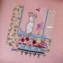 Cat Cross Stitch Floral balcony Pattern PDF White Cat Embroidery Whitework chart - £5.85 GBP