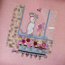 Cat Cross Stitch Floral balcony Pattern PDF White Cat Embroidery Whitework chart - $7.49