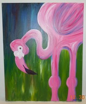 Original Oil Painting On Canvas 16&quot; x 20&quot; Flamingo Abstract Art - £26.74 GBP