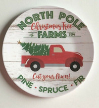 Red Farm Truck Melamine Tidbit Candy Side Plates 6&quot; Set of 4 Christmas Tree - £21.73 GBP