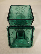 Vintage Fenton Spruce Green 5 1/2 Inch Square Covered Candy Dish Grape Pattern - £47.20 GBP