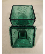 Vintage Fenton Spruce Green 5 1/2 Inch Square Covered Candy Dish Grape P... - £47.89 GBP
