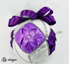 Purple white silver Christmas tree ornaments quilted xmas handmade baubl... - $28.00