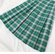 GREEN Pleated Plaid Skirt Women Girl Long Pleated Skirt image 6
