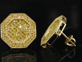 Yellow Diamond Earrings 10K yellow Gold Fn Round Cut Pave Kite Design Studs 2 CT - £88.75 GBP