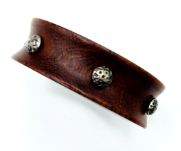 Silver Studded Concave Wood Bangle Bracelet - £13.98 GBP
