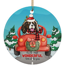 Cute Cavalier King Dog Riding Red Truck Ornament Christmas Gift For Puppy Lover - £13.41 GBP