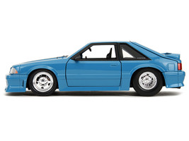 1989 Ford Mustang GT 1/24 Diecast Model Car Blue with Black Hood Stripes... - $41.70