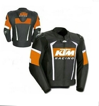  Ktm Black Real Cowhide Motorcycle Racing Motorbike Leather Jacket W/PROTECTIONS - £110.05 GBP