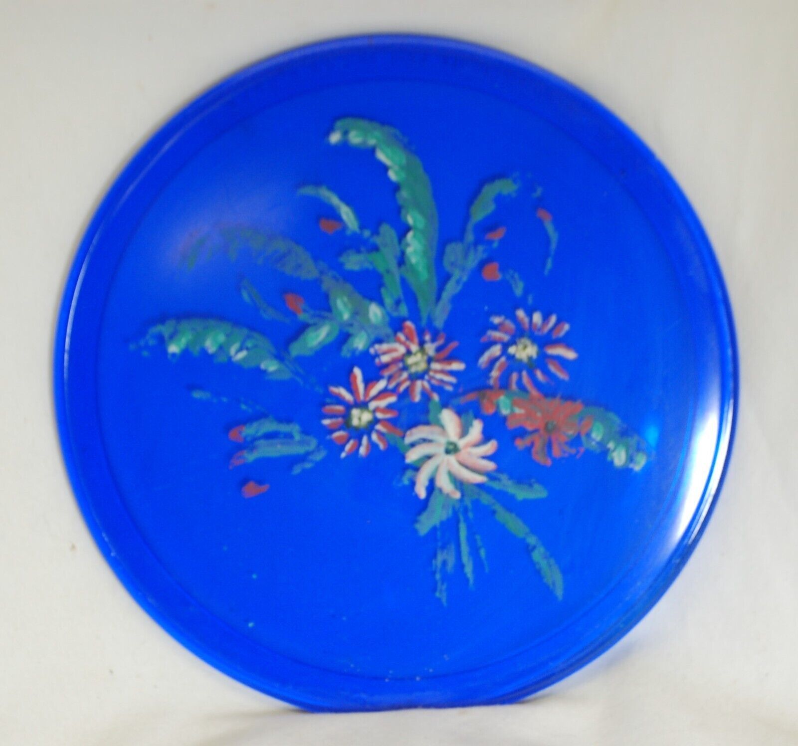 Primary image for Corning Trivet Cobalt Blue Round Casserole Under Plate Hand Painted c