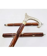 Vintage Antique Embossed Derby Handle Brass Inlay Walking Cane Wooden St... - $703.08 MXN