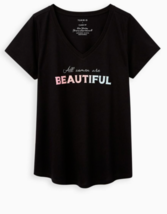 Torrid Plus 4X-26 All Women Are Beautiful V Neck Black Classic Fit Tee - £23.67 GBP