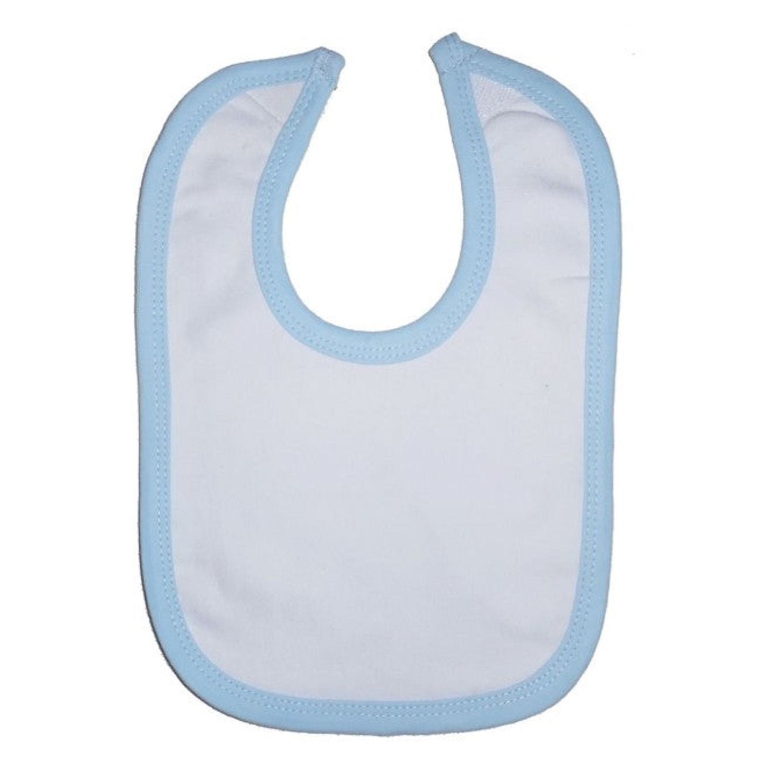 New Bambini Layette White Interlock Bib Blue Binding - $5.44