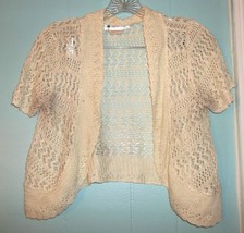 Earth Song Ivory Crocheted Cropped Bolero Shrug Jacket with Cap Sleeves ... - £19.35 GBP