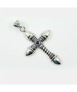 Armor Cross Sterling Silver Pendant w/Natural Blue Sapphire Corundum - $2,589.87 MXN