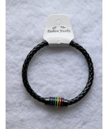 NEW Black Vegan PU Leather Bracelet Rainbow LGBTQ+ Gay Pride - £8.62 GBP