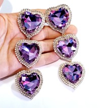 Purple Rhinestone Heart, CLIP ON Earrings, Oversized Chandelier Earrings, Drop P - £47.30 GBP