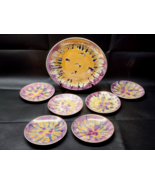 Vintage African Art HANDMADE &amp; HAND PAINTED Colorful Platter &amp; Plates - ... - $35.62