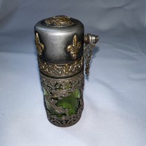 Antique green glass perfume bottle optimizer Sliver/brass - $688.35 CAD