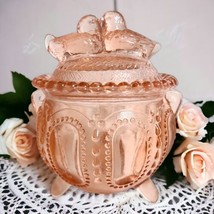 Pink Glass Wisconsin Beaded Dewdrop Kissing Love Birds Lidded Candy Dish... - £27.16 GBP