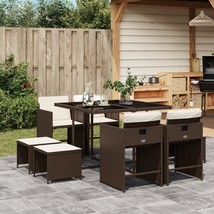 9 Piece Patio Dining Set with Cushions Brown Poly Rattan - $714.99