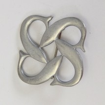 4 Fish Circle Brooch Pewter Silver Dolphin Nautical - $11.75