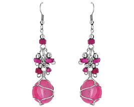 Wire Wrapped Tumbled Stone Healing Crystal Long Dangle Earrings - Womens Fashion - $17.81