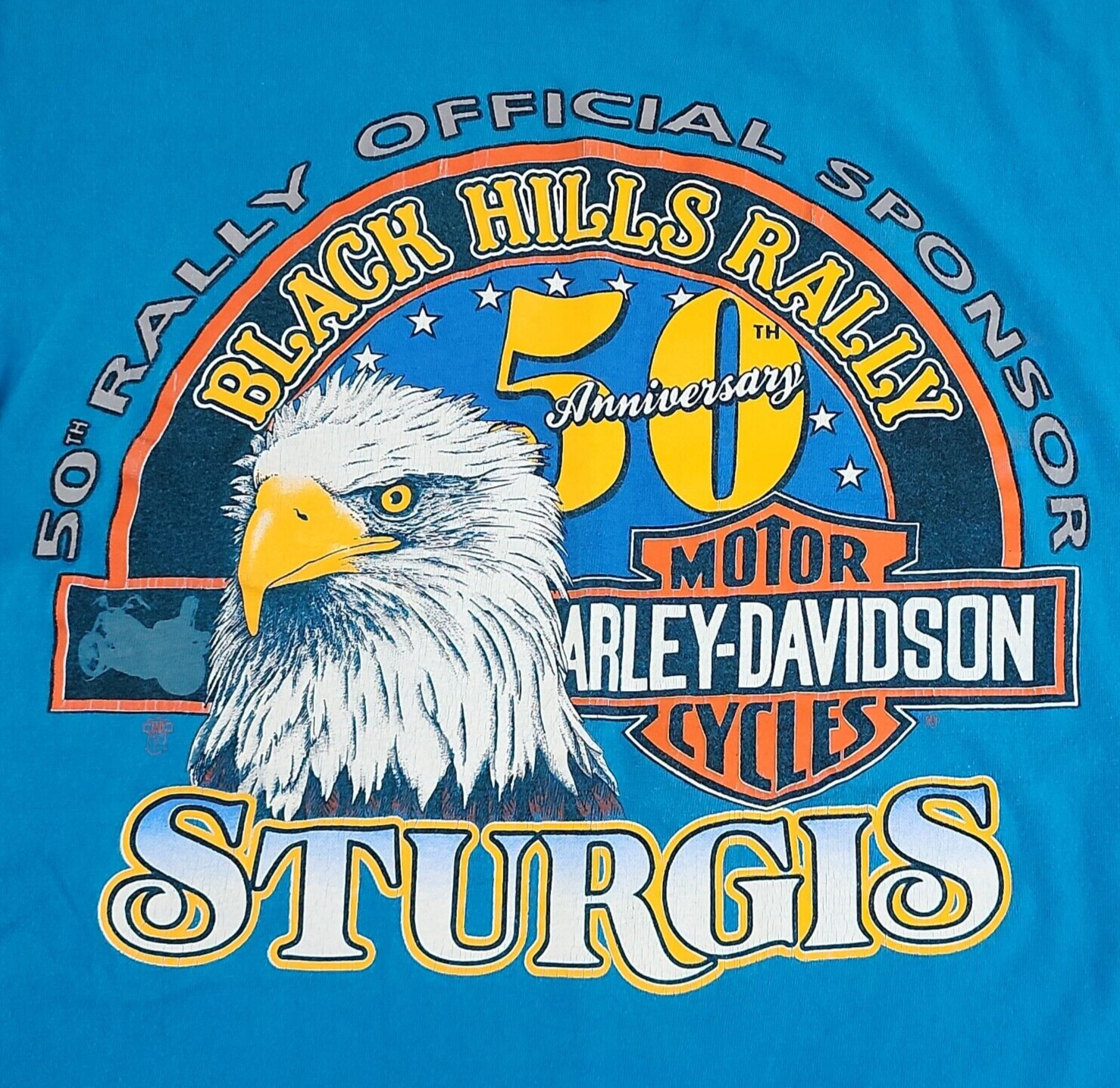 Primary image for Vtg 1990 Blue Harley Davidson 50th Anniversary Sturgis Single Stitch Shirt - L