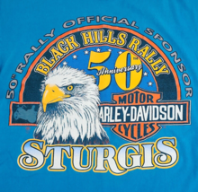 Vtg 1990 Blue Harley Davidson 50th Anniversary Sturgis Single Stitch Shirt - L - £30.39 GBP