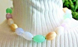 Elegant Pastel Acrylic Bead Gold-tone Necklace 1980s vintage 18&quot; - £10.14 GBP