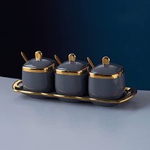 Artwork Ceramics Porcelain Seasoning Bowl 3pcs Set Condiment Pots Containers Spi - £55.37 GBP
