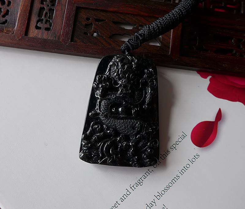 Primary image for Masterpiece Natural Type A Greenblack Jadeite Jade Big Dragon Jewelry Pendant 墨翠