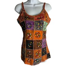 KPC Hand Painted Knit Tank Top S Multicolored Spaghetti Straps Embroider... - £18.21 GBP